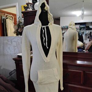 Beige Long Sleeve Sweater with Hood